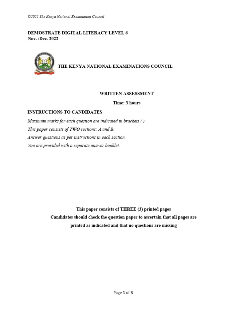 Kenya Digital Literacy Level 6 Exam Guide | PDF | Internet | World Wide Web