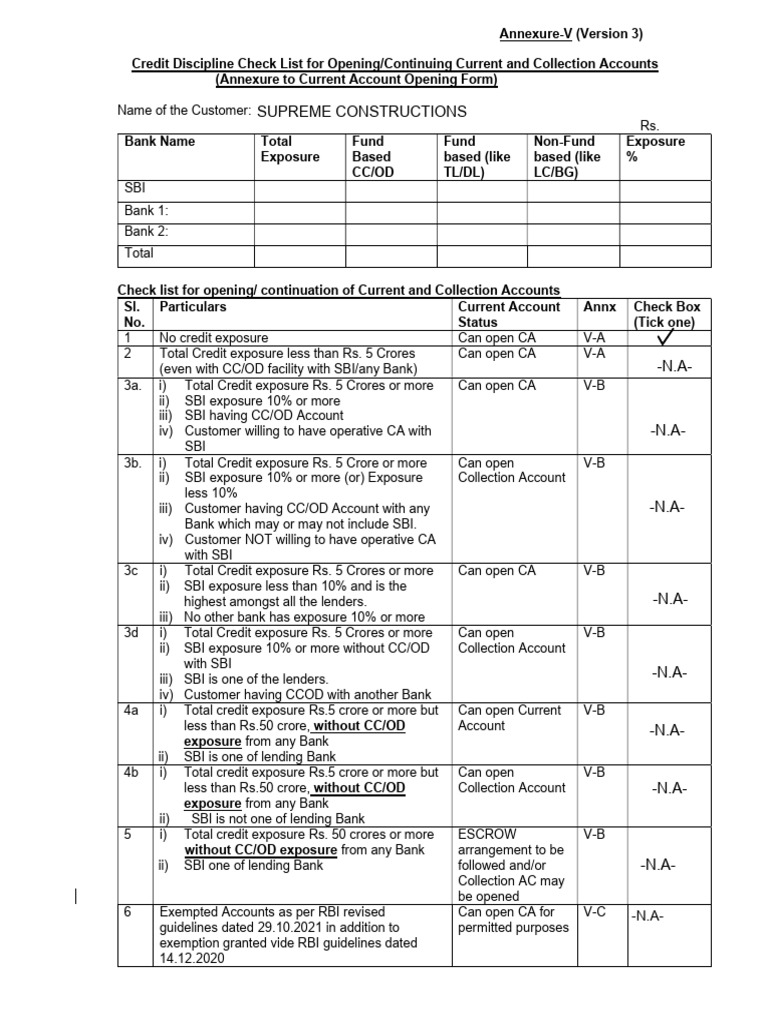 SBI Annexure-V Current Account Guidelines | PDF | Banks | Business