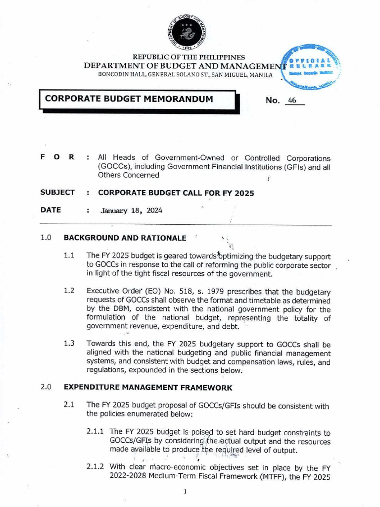 FY 2025 Corporate Budget Call | PDF | Budget | Government Budget Balance