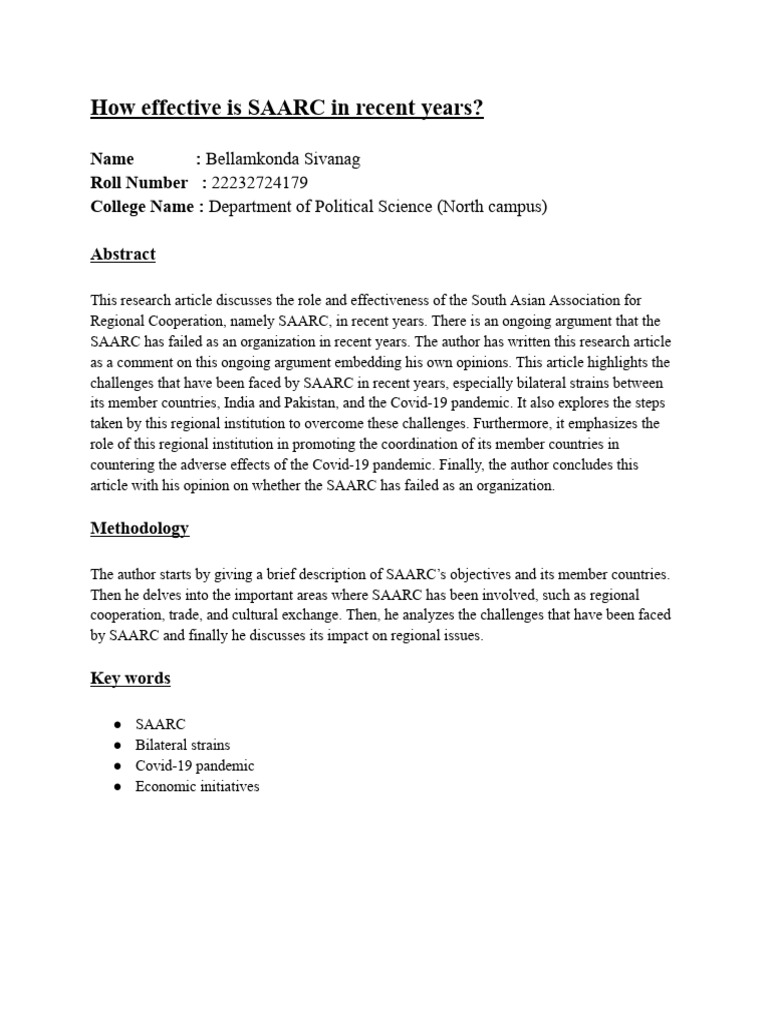 Saarc And It S Contemporary Relevance Pdf