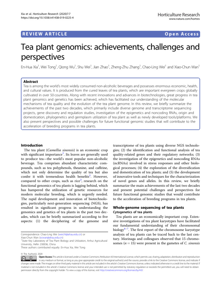 Tea Plant Genomics - Achievements, Challenges and Perspectives | PDF ...