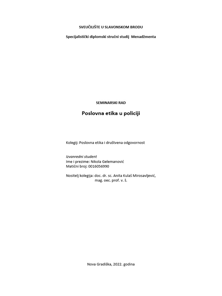 Poslovna etika u policiji pdf