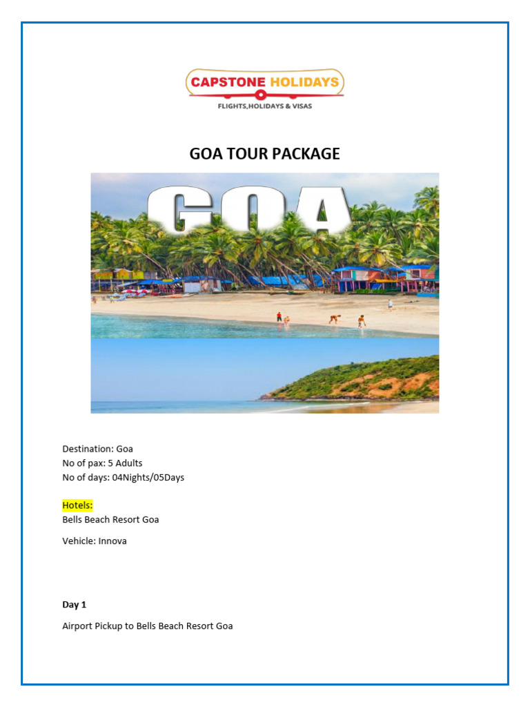 Goa Tour Package - Goa Vacation Packages - Goa Trip - Goa Tours and ...