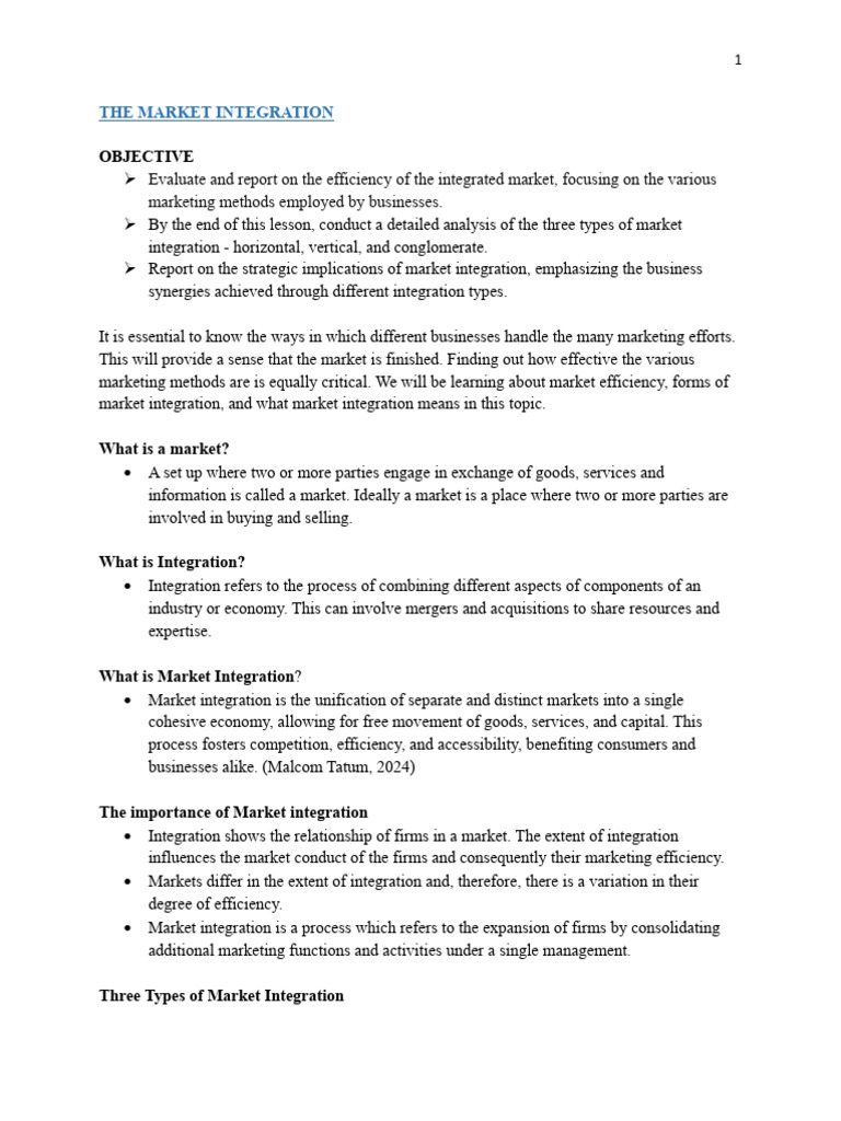 Market Integration Strategies | PDF | Market (Economics) | Business
