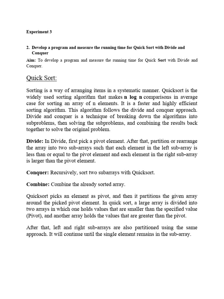 3. Quick Sort Algorithm | PDF