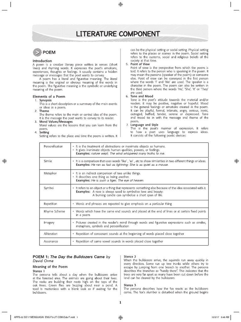 Literature Component Notes Form 3 Part A | PDF | Conservation Biology ...