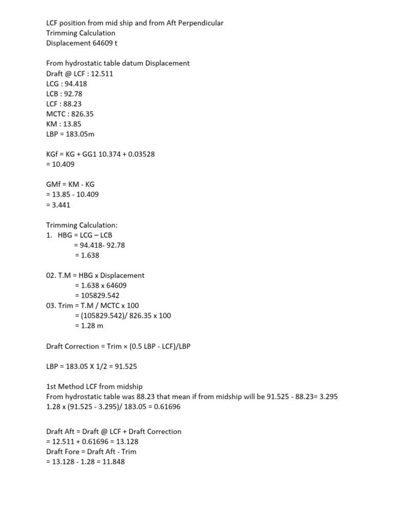 LCF Calculation for Ship Stability | PDF