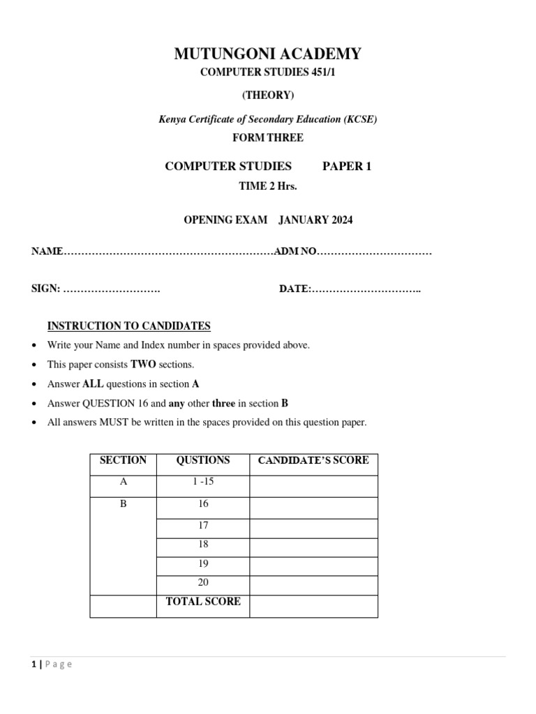 Form-3-Comp Opening Exam | PDF