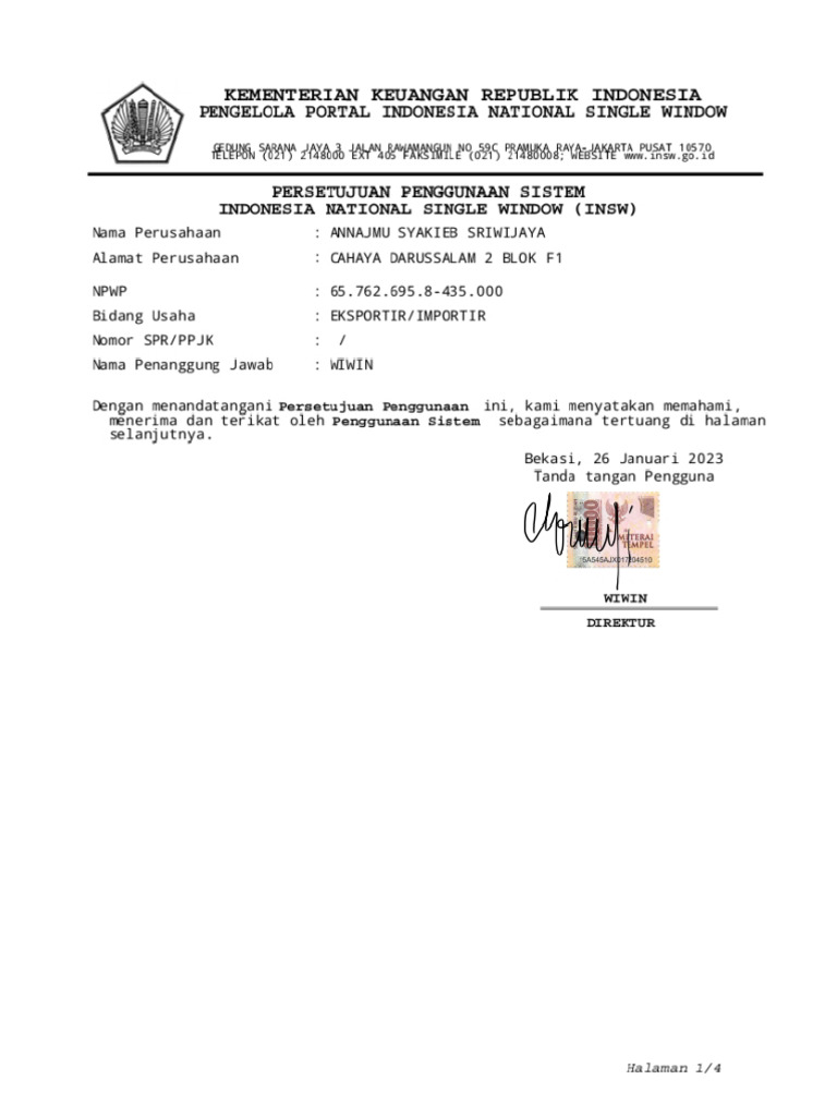 Dokumen INSW PT. Syakieb | PDF