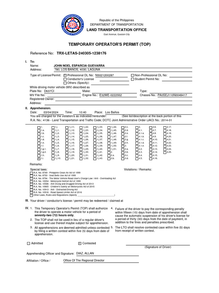 Temporary Operator's Permit Guidelines | PDF | Traffic | Intersection ...