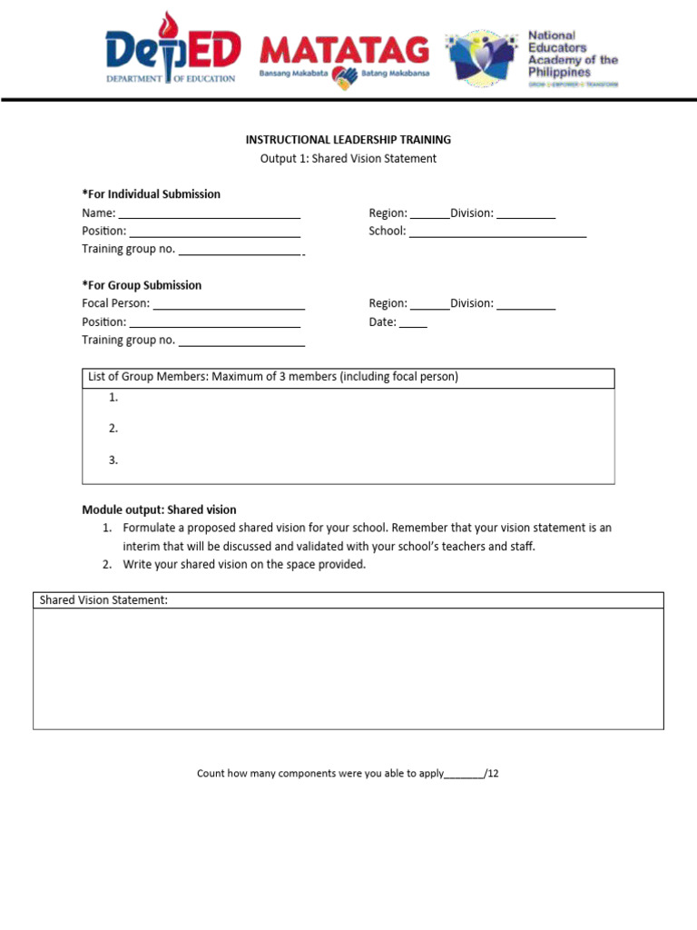 ILT Worksheet Output 1 Shared Vision | PDF | Literacy | Learning