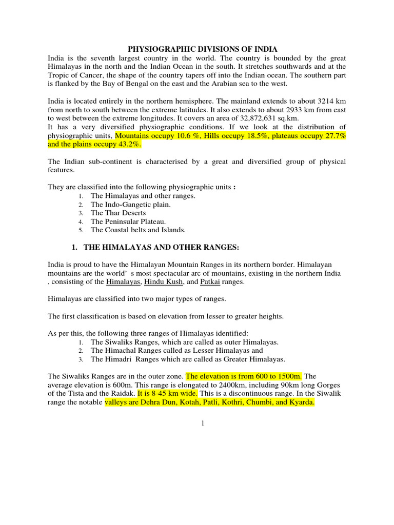 1 Physiotherapic Divisions Of India Pdf Himalayas Physiographic