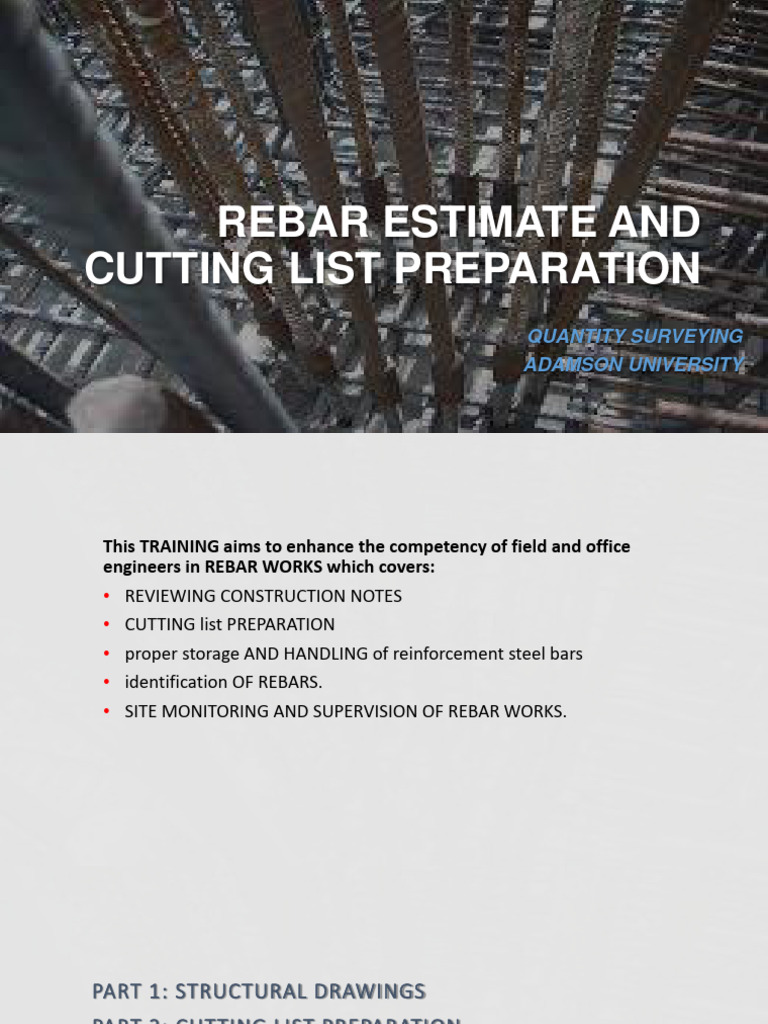 Lec6 Ce429 Rebar Estimate and Cutting List Prep Download Free PDF
