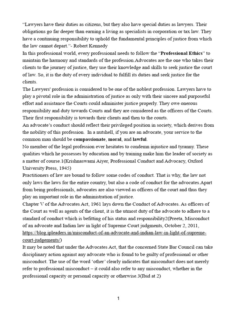 Professional Ethics Pdf Advocate Lawyer
