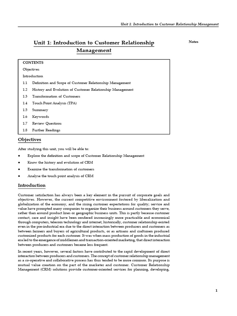 Unit I | PDF | Customer Relationship Management | Strategic Management