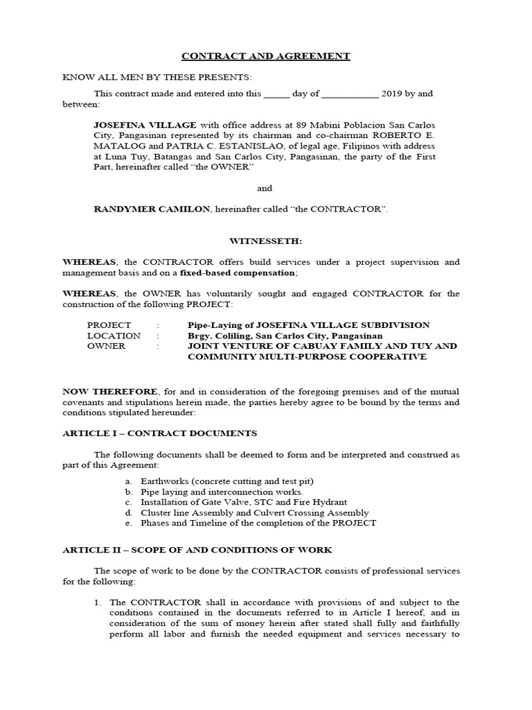 Pakyaw Construction Contract Agreement | PDF | Employment | Private Law