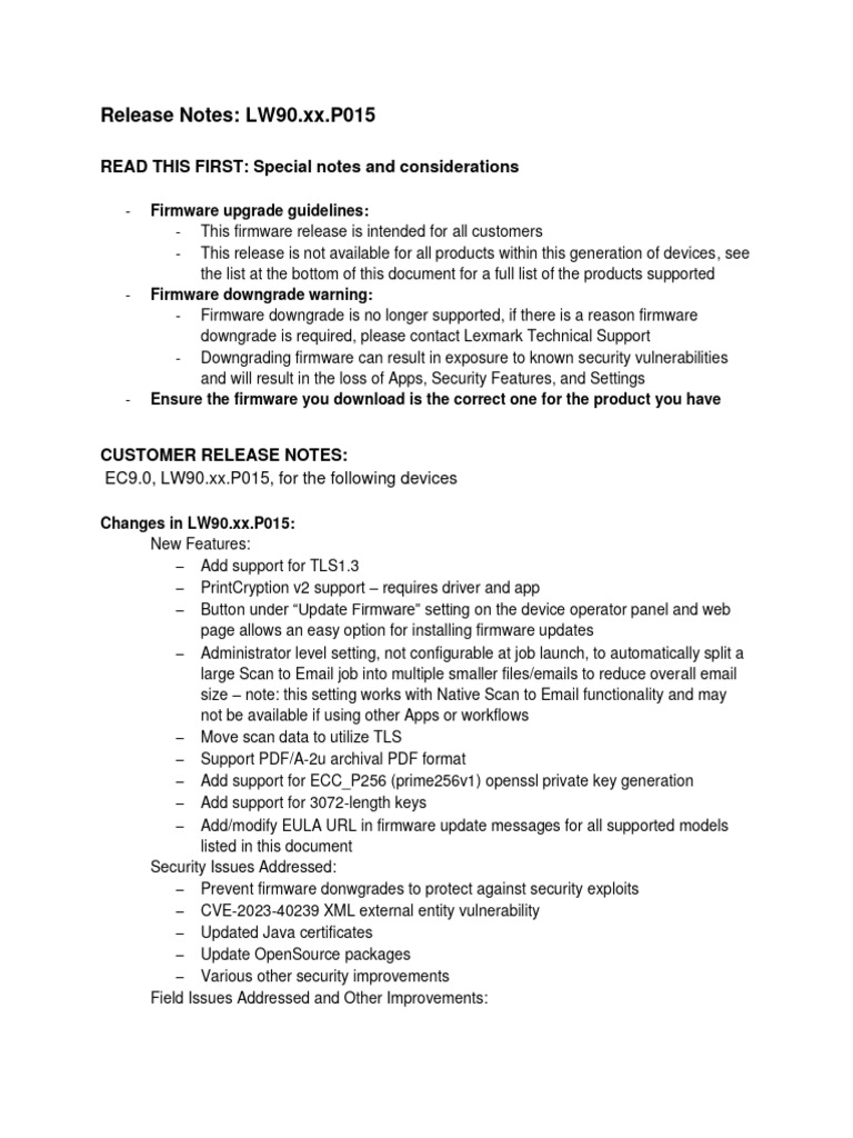 LW90.xx.P015 Firmware Release Notes | PDF | Transport Layer Security ...
