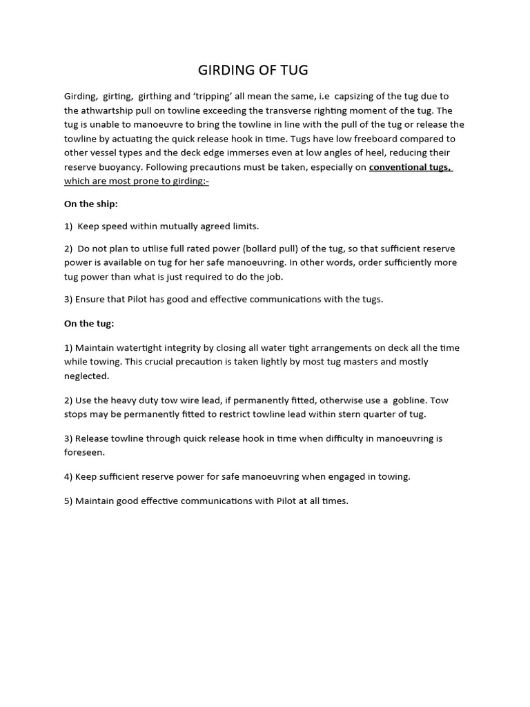 Tug Girding: Safety Precautions | PDF