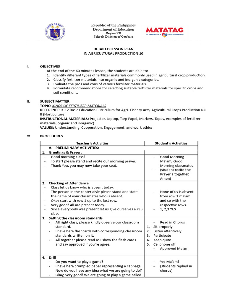 Lesson Plan: Types of Fertilizers | PDF | Fertilizer | Manure
