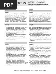 Focus4 2E Unit Test Dictation Listening Reading Unit5 GroupA B ANSWERS