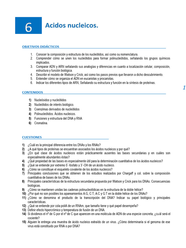 Guion Tema 6 - Acidos Nucleicos Guion Pres | PDF | Rna | Adn