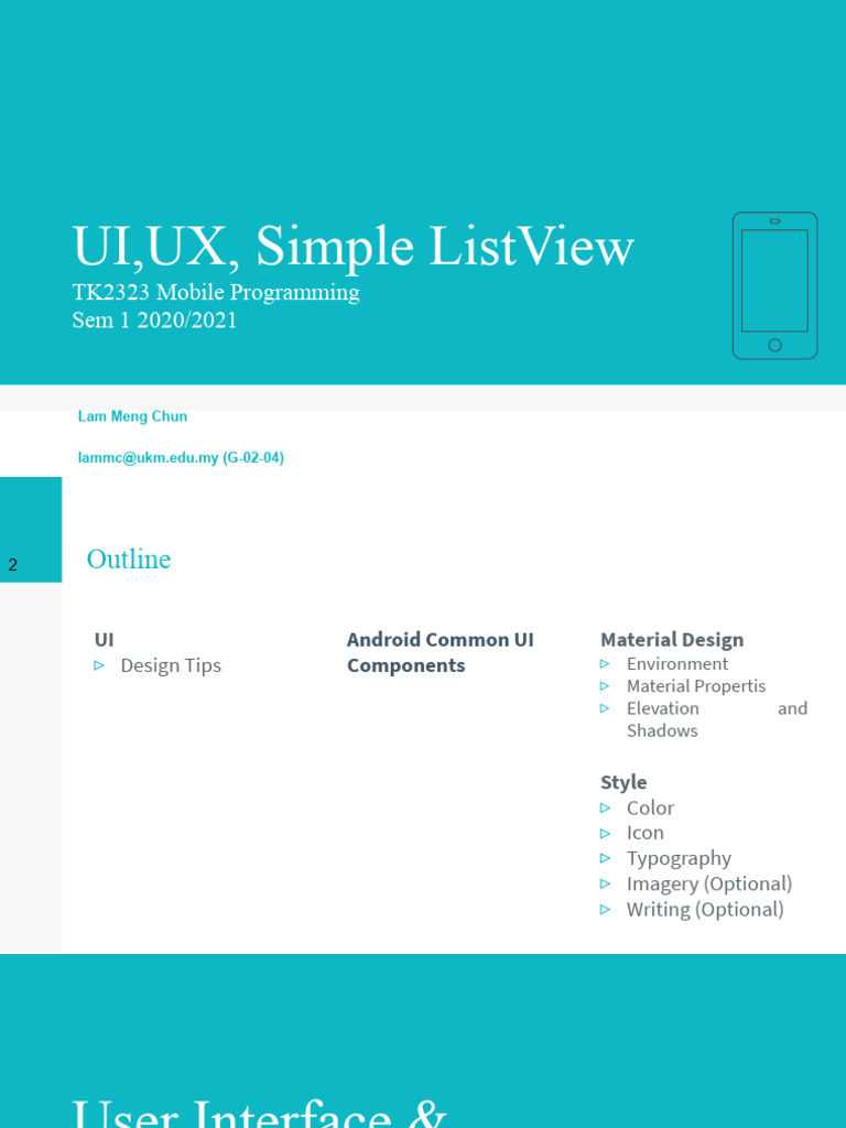 TK2323 Lecture 4 UI, Material Design(2) PDF User Interface User