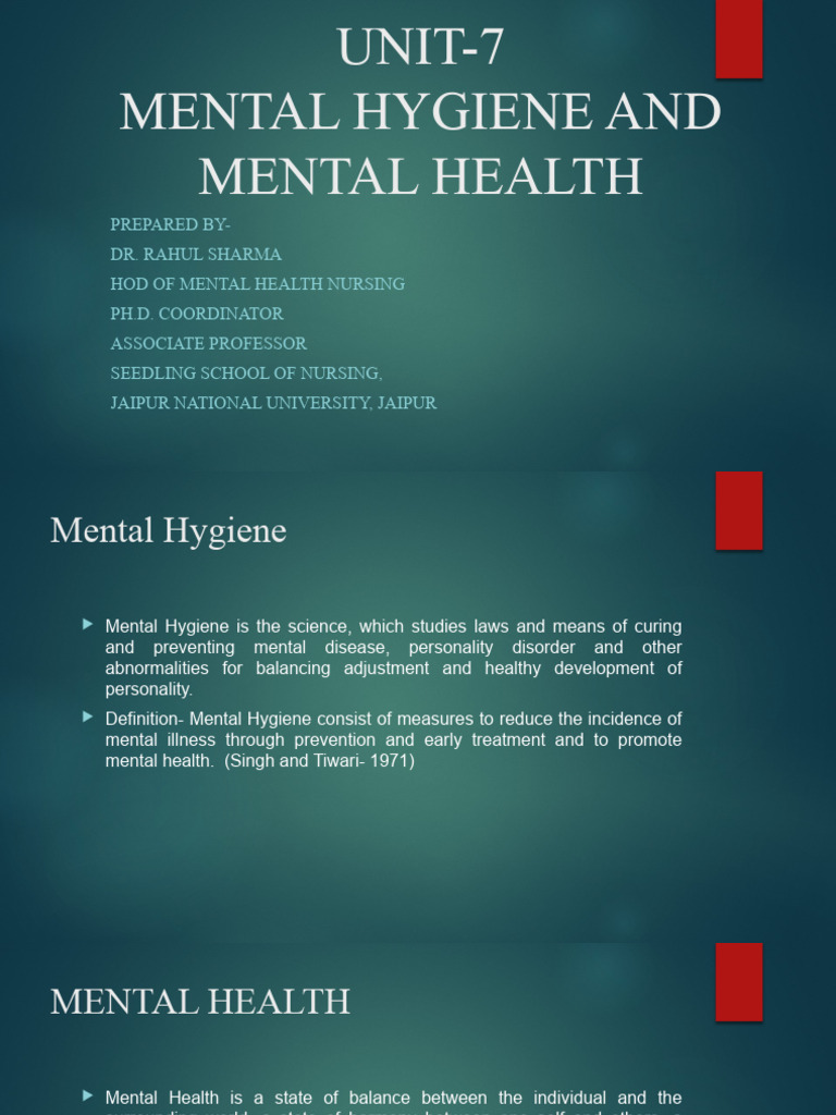 Mental Hygiene and Health Concepts | PDF | Mental Disorder | Mental Health