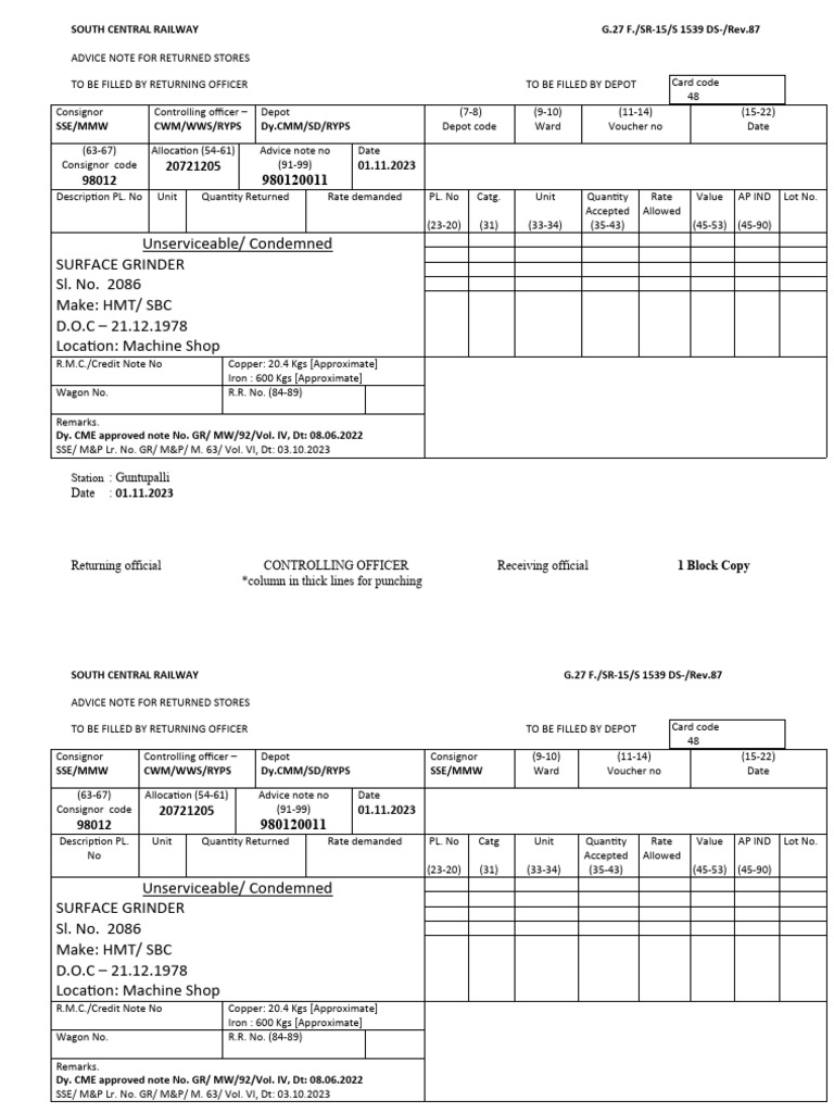 DS-8 Form for Returned Stores | PDF | Metals | Secondary Sector Of The ...