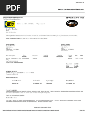 Best Buy Invoice