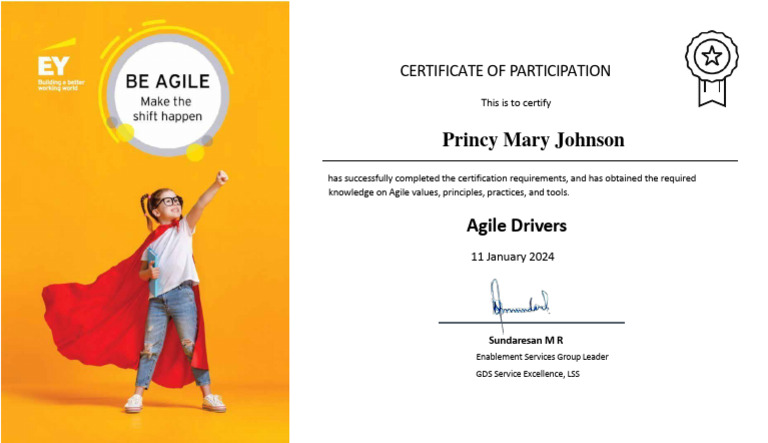 Agile Certification for Princy Johnson | PDF