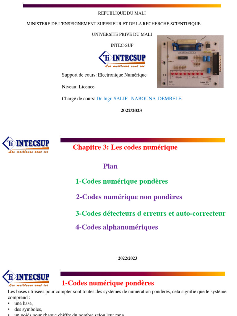 Codes Numériques en Électronique Numérique | PDF | Décimal codé binaire ...