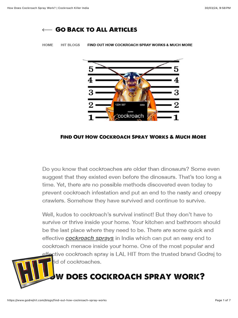 How Does Cockroach Spray Work? - Cockroach Killer India | PDF