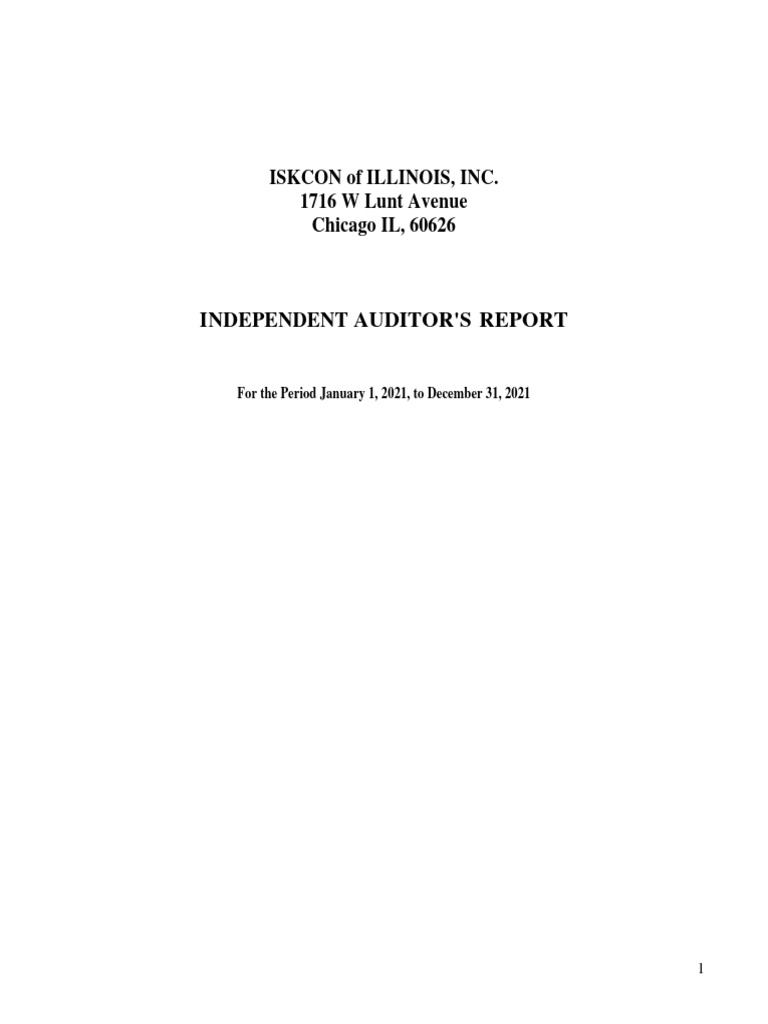 Iskcon Of Illinois Audit Report 2021 Pdf Financial Audit Audit