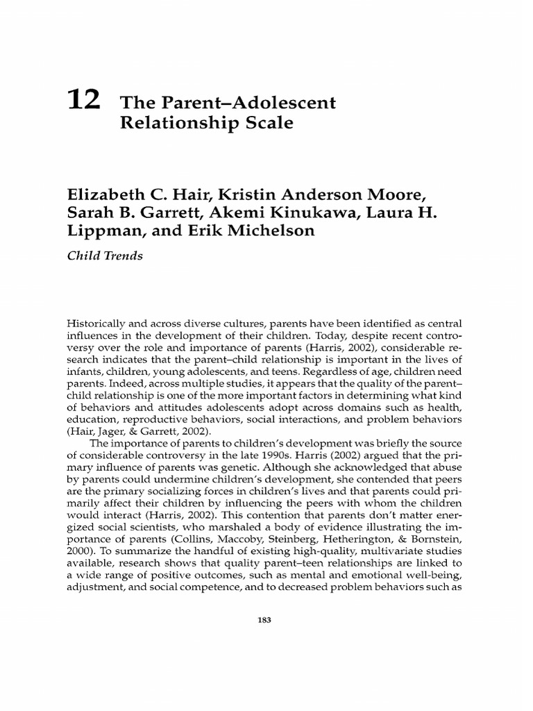 The_parent_adolescent_relationship_scale | PDF | Adolescence | Validity ...