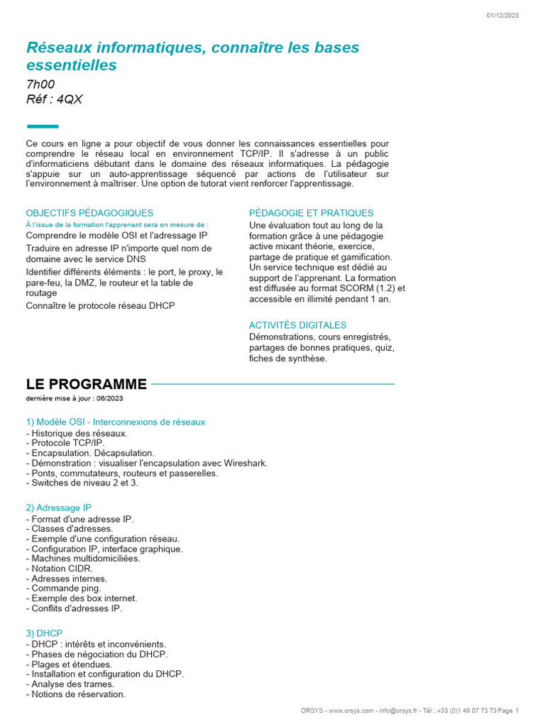 Bases des réseaux informatiques TCP/IP | PDF | Adresse IP | Système de ...