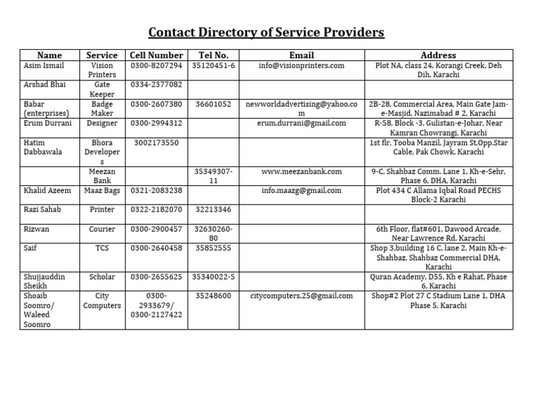 Karachi Service Providers Directory | PDF