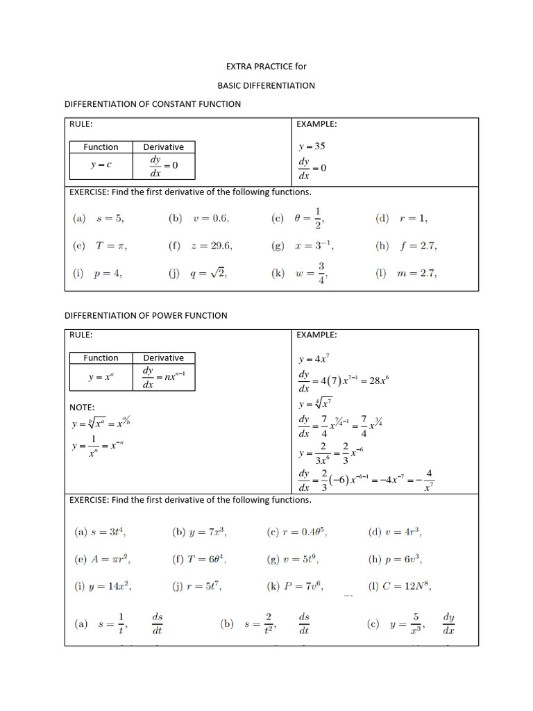 Differentiation Practice Exercises | PDF | Trigonometric Functions ...