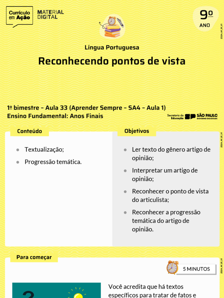 Reconhecendo Pontos de Vista: Língua Portuguesa | PDF
