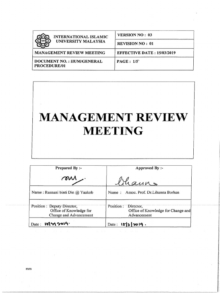 Iium General Procedure 01 Management Review Meeting | PDF