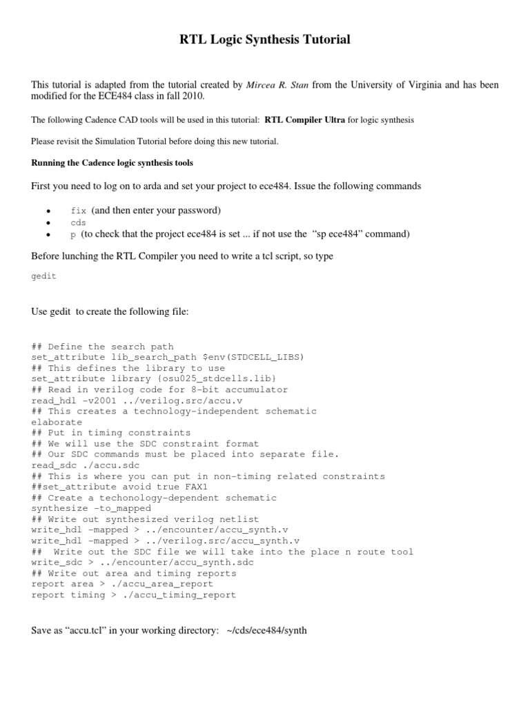 RTLsynthesis Tut | PDF