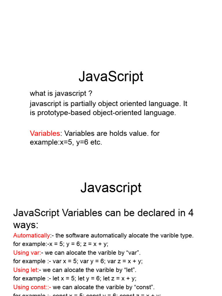 Javascript | PDF | Java Script | Variable (Computer Science)