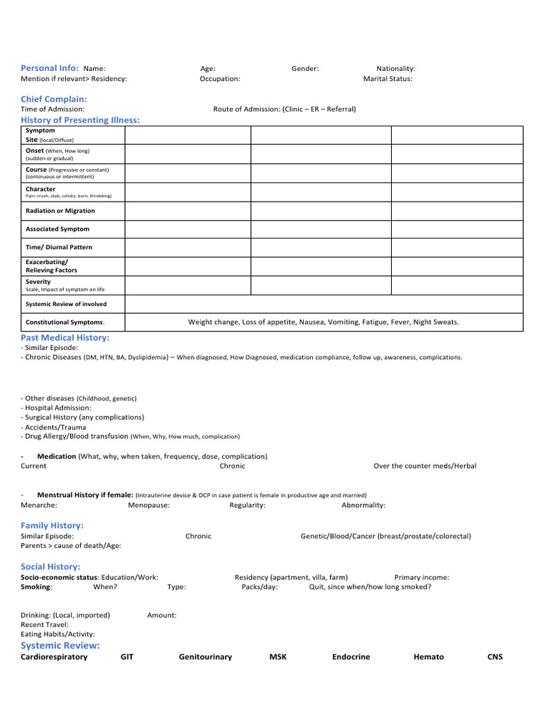 Patient Medical History Template | PDF | Chronic Condition | Menopause