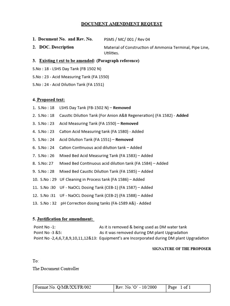 Document amendment request for slp pdf chemical substances