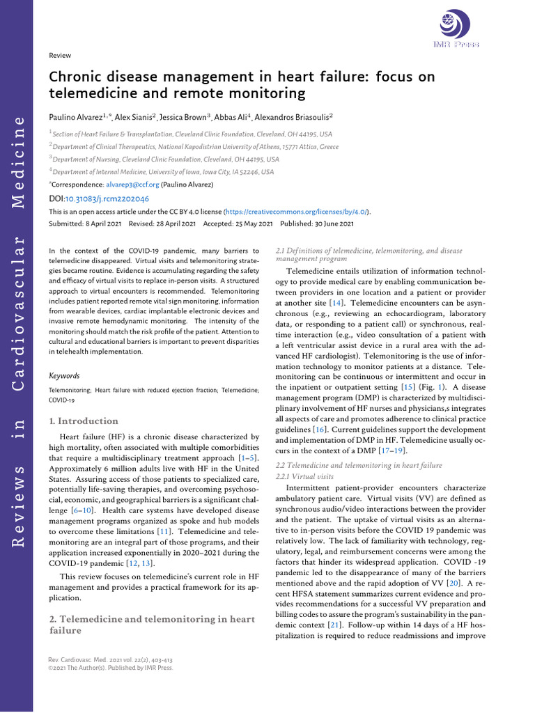 Chronic Disease Management in Heart Failure: Focus On Telemedicine and ...