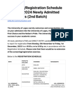 UNILAG (Screening-Registration Schedule for 2023-2024 Newly Admitted Candidates (2nd Batch) - University of Lagos)