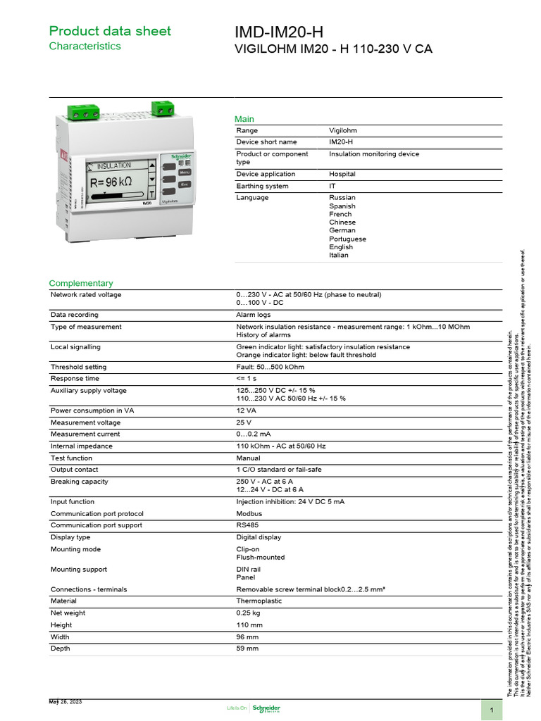 Insulation Monitoring Device IM20-H | PDF | Alternating Current ...