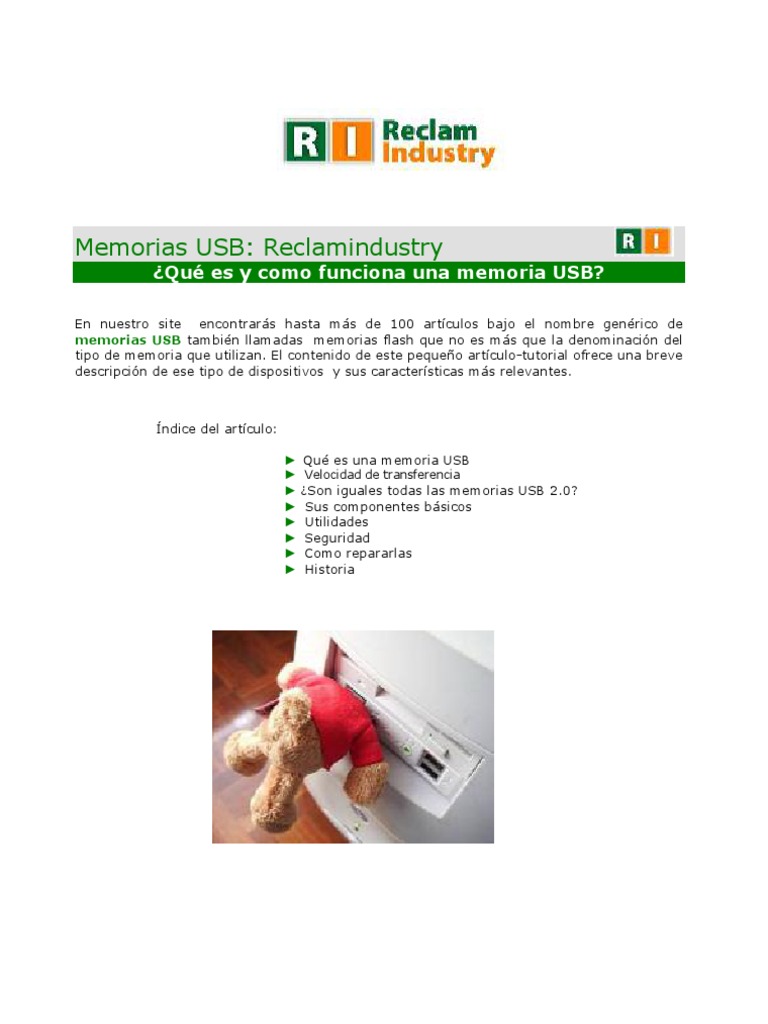 Memorias USB Que Es y Como Funciona | Descargar gratis PDF | Memoria ...