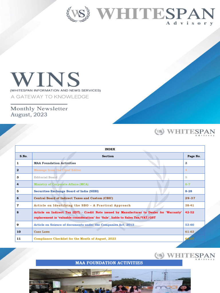 WINS August Newsletter 2023 | PDF | Taxes | Value Added Tax