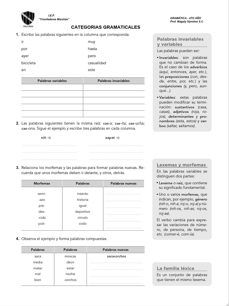 4to Año | PDF | Adjetivo | Sustantivo