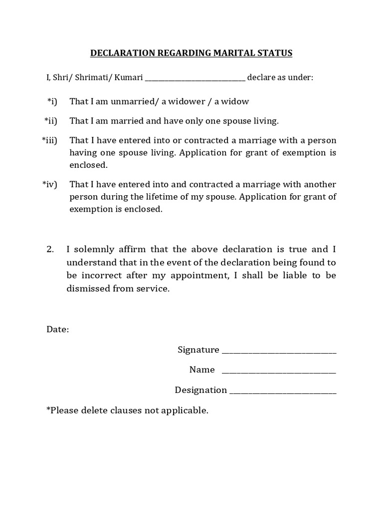 Declaration of Marital Status Form | PDF